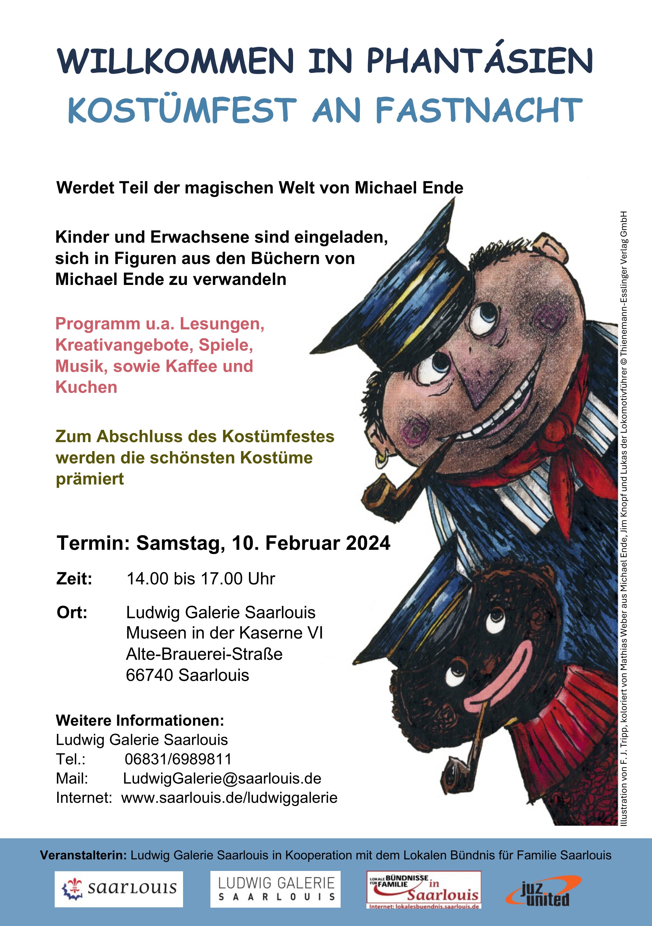 Kostümfest an Fastnacht zur Ausstellung Fantastische Reise mit Jim Knopf, Bastian und Momo 10.02.2024