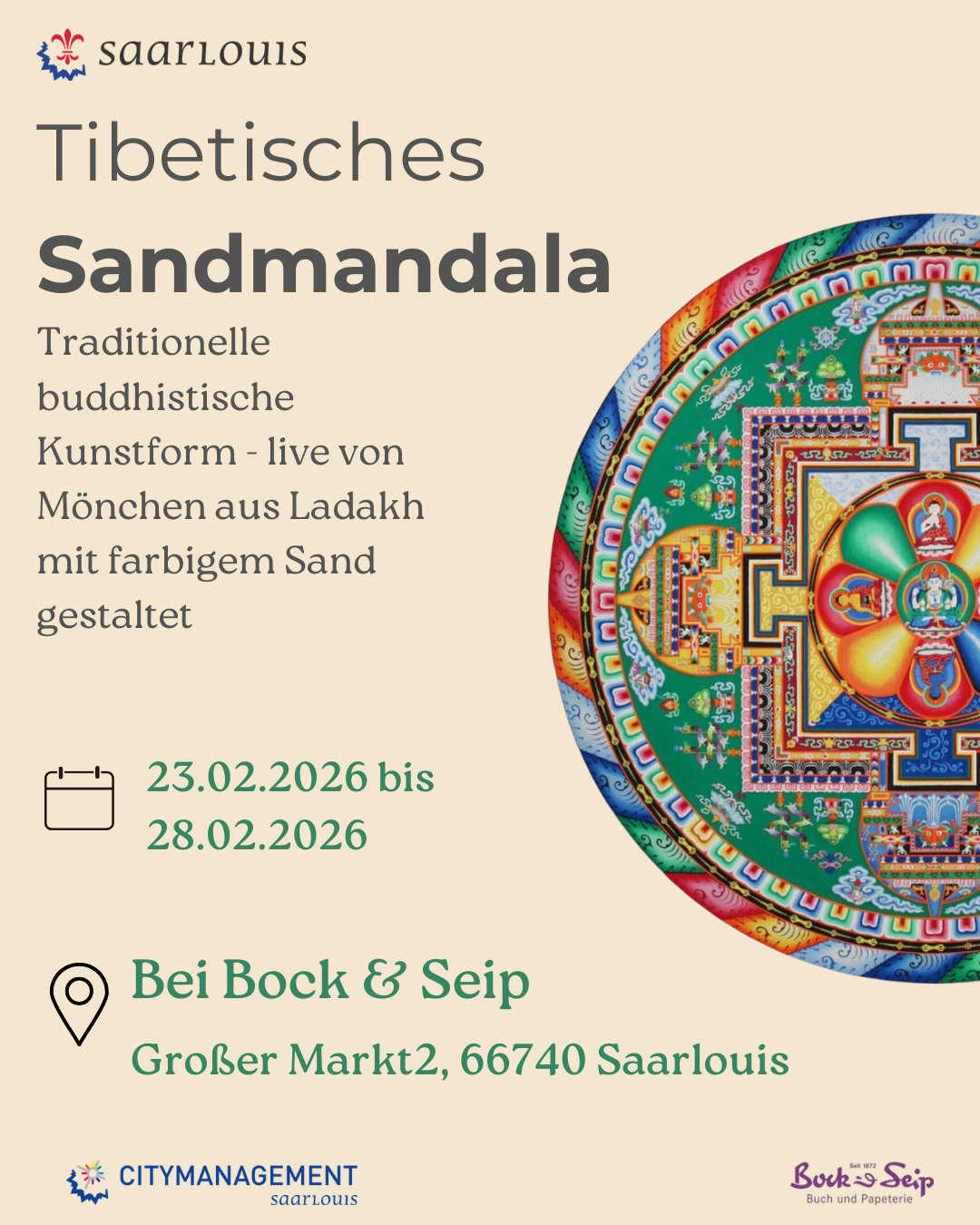 Buddhistische Mönche aus Ladakh schaffen ein Sandmandala in Saarlouis