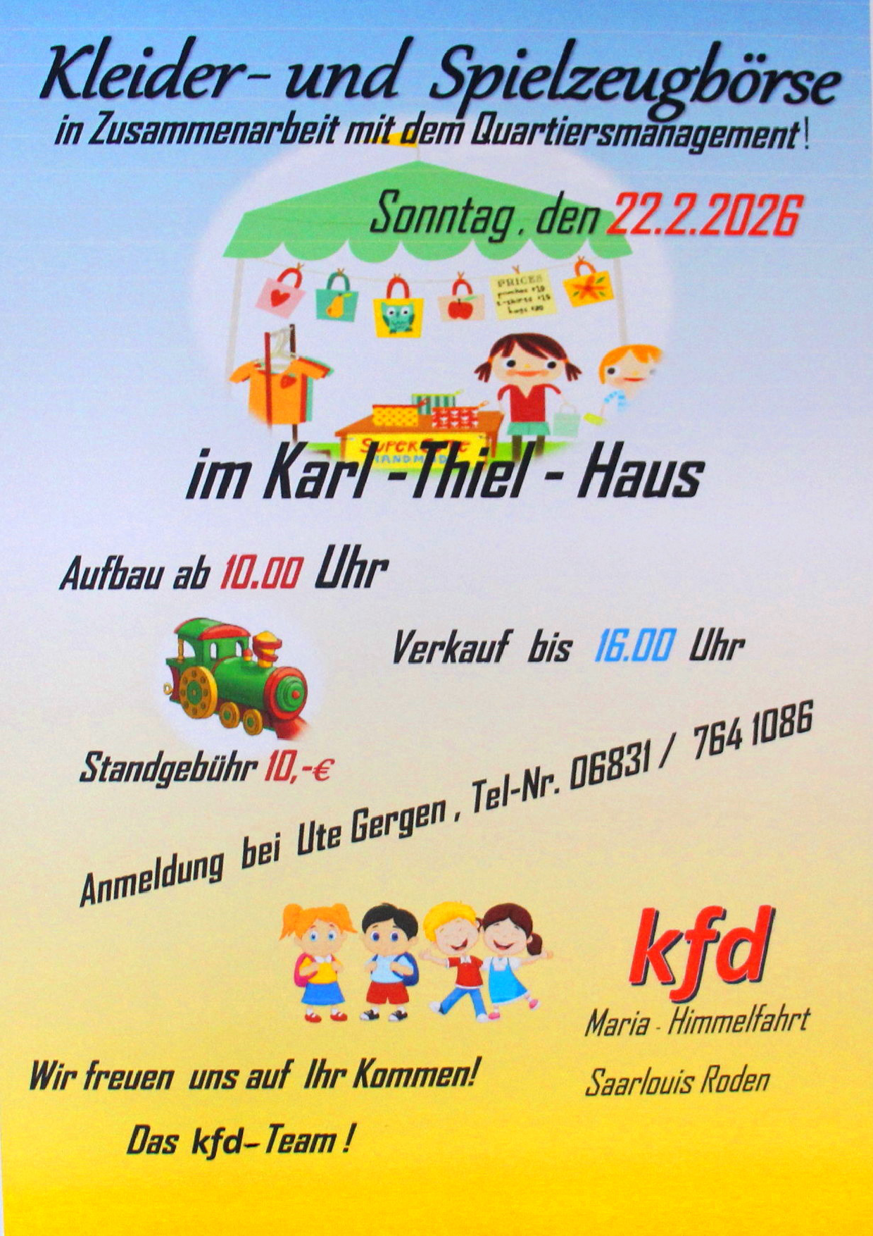 Kleider- und Spielzeugbörse der kfd Maria Himmelfahrt in Zusammenarbeit mit dem Quartiersmanagement Roden